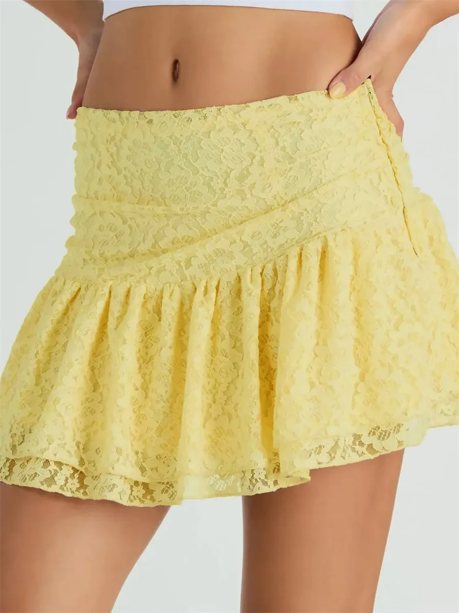 Women'S Summer Y2k Mini Lace Ruffle Mini Skirt With Side Zipper High Waist  Suitable for Daily Travel  Party