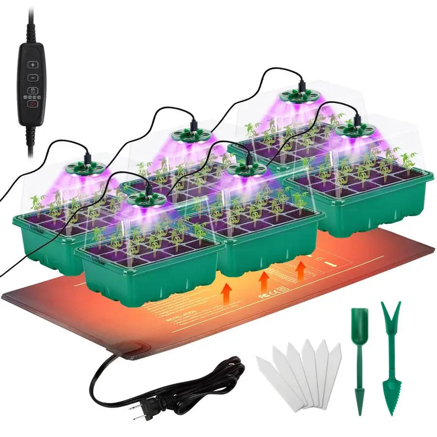 

Seed Starter Tray with Grow Light amp Heat Mat 6 Pack 72 Cell Durable Easy Use Seed Starter Kit for New Gardener, Rapid Seedling