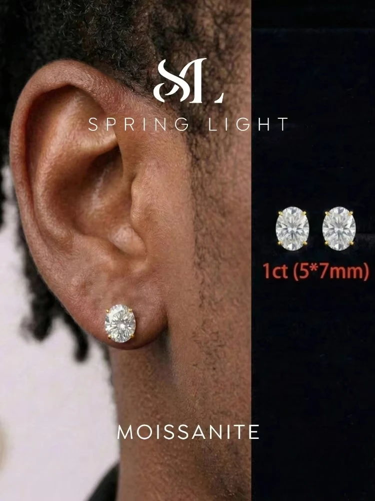 1CT Oval Moissanite Diamond Earrings For Man Women Daily Wear Anniversary Party Luxury High Quality Fashioned Jewelry
