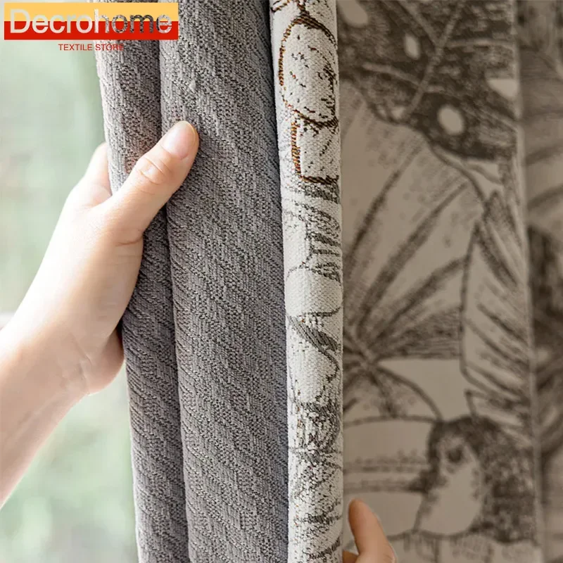 

Jacquard Black and Gray Thickened Chenille Blackout Curtains for Living Room Bedroom Floor-to-ceiling Windows Customization