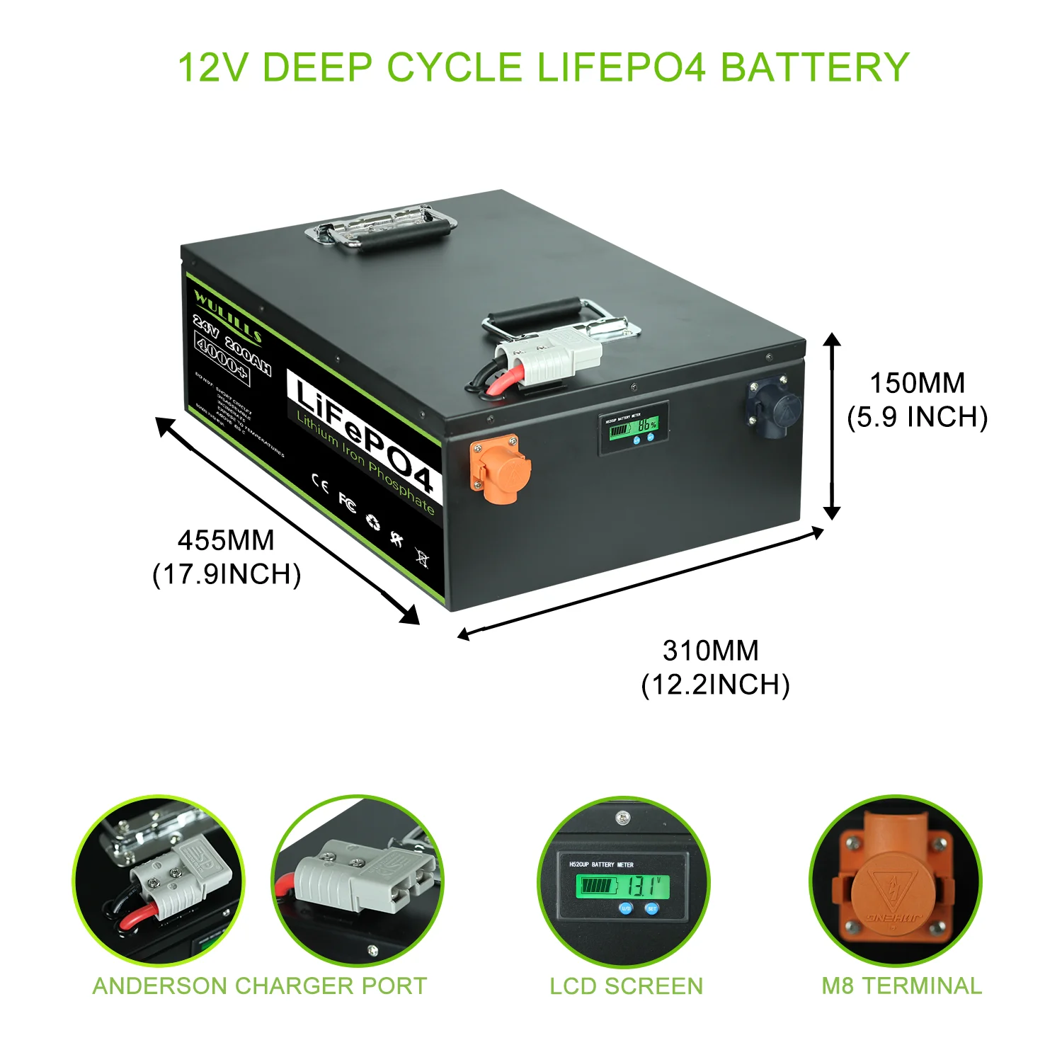 24v 200Ah 12v 400Ah  LiFePo4 Battery Built-in BMS New Great A Lithium iron battery for Solar Power System motorhome No Taxes