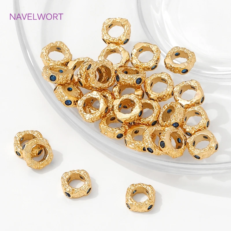 فواصل الخرز مطلية بالذهب عيار 18 قيراط مع خرز فاصل الزركون الأزرق للمجوهرات، فواصل للأساور، مواد صنع المجوهرات بنفسك