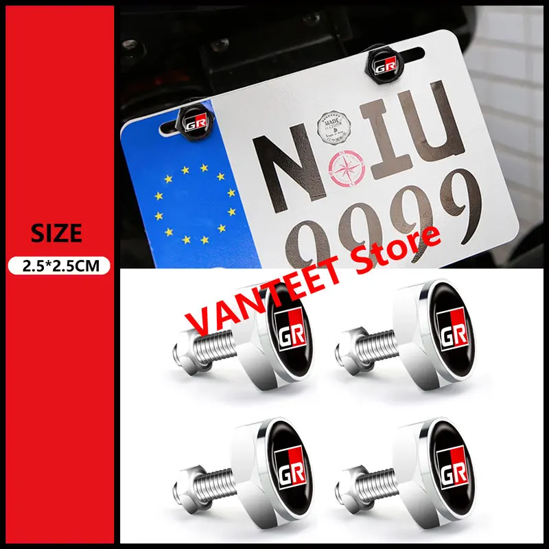 4pcs GR GR Sporty Styling Car License Plate Metal Screws Auto Parts For Toyota 86 Prius Corolla Camry Yaris RAV4