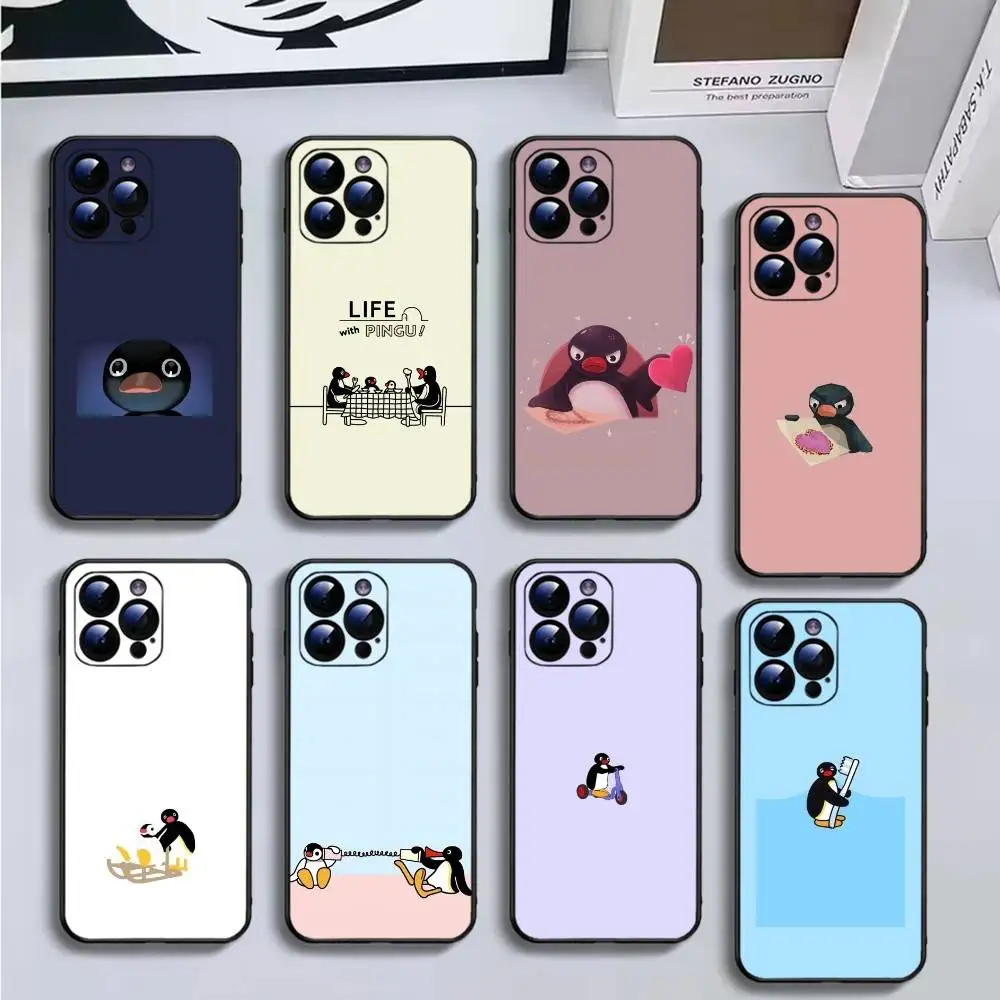 Happy P-Pingu Penguin Funny Phone Case For iPhone16,15,14,13,12,11 Plus,Pro Max,XS,X,XR,SE,Mini,8,7,Soft Black Cover