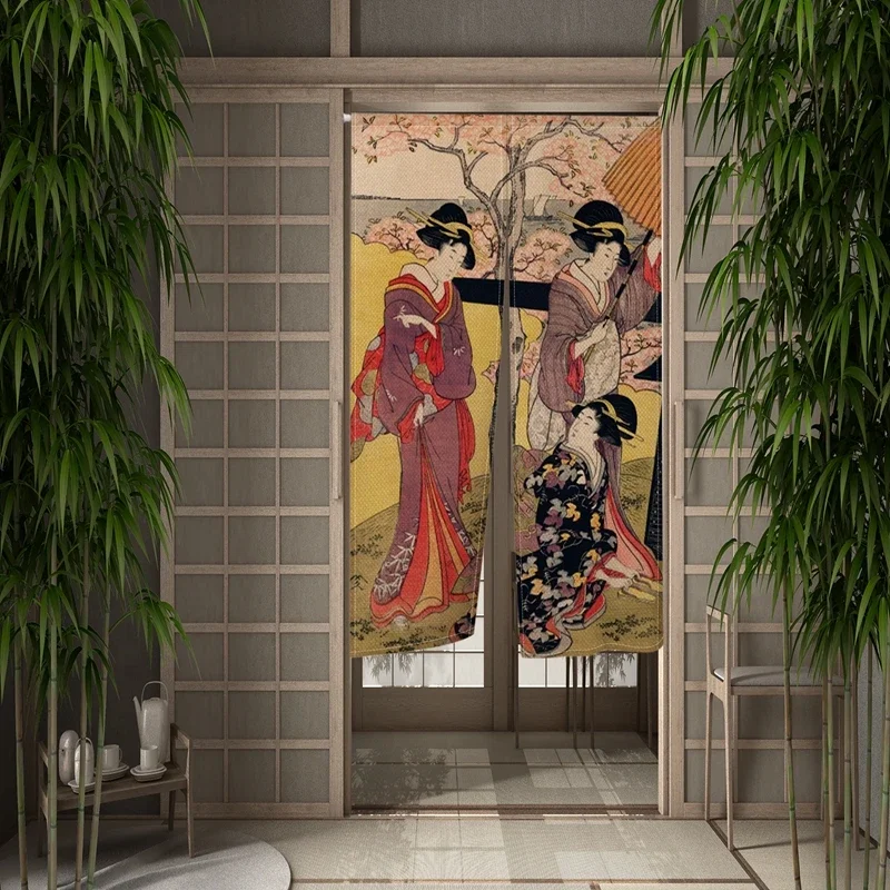 Ukiyo-e Door Curtain Dining Door Decorative Partition Curtain Draping Curtain Kitchen 80x120cm