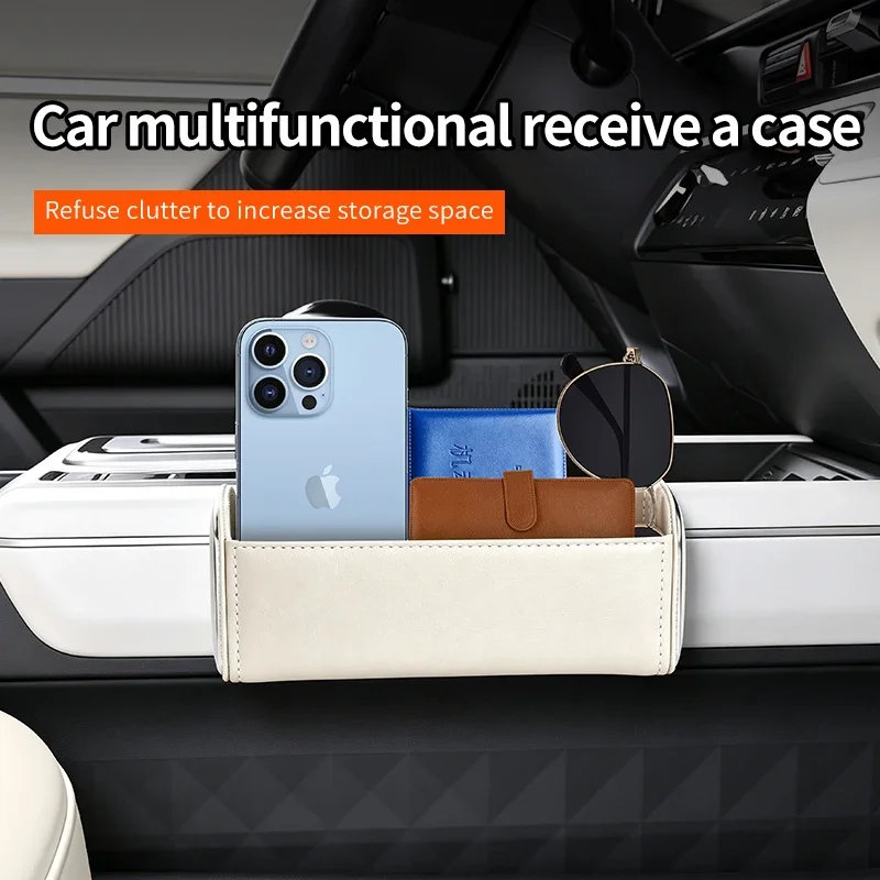 Car Adhesive Storage Box Leather Organizer with Charging Hole Paste‑on Pouch for Phone Sunglasses Car Home Universal Accessories