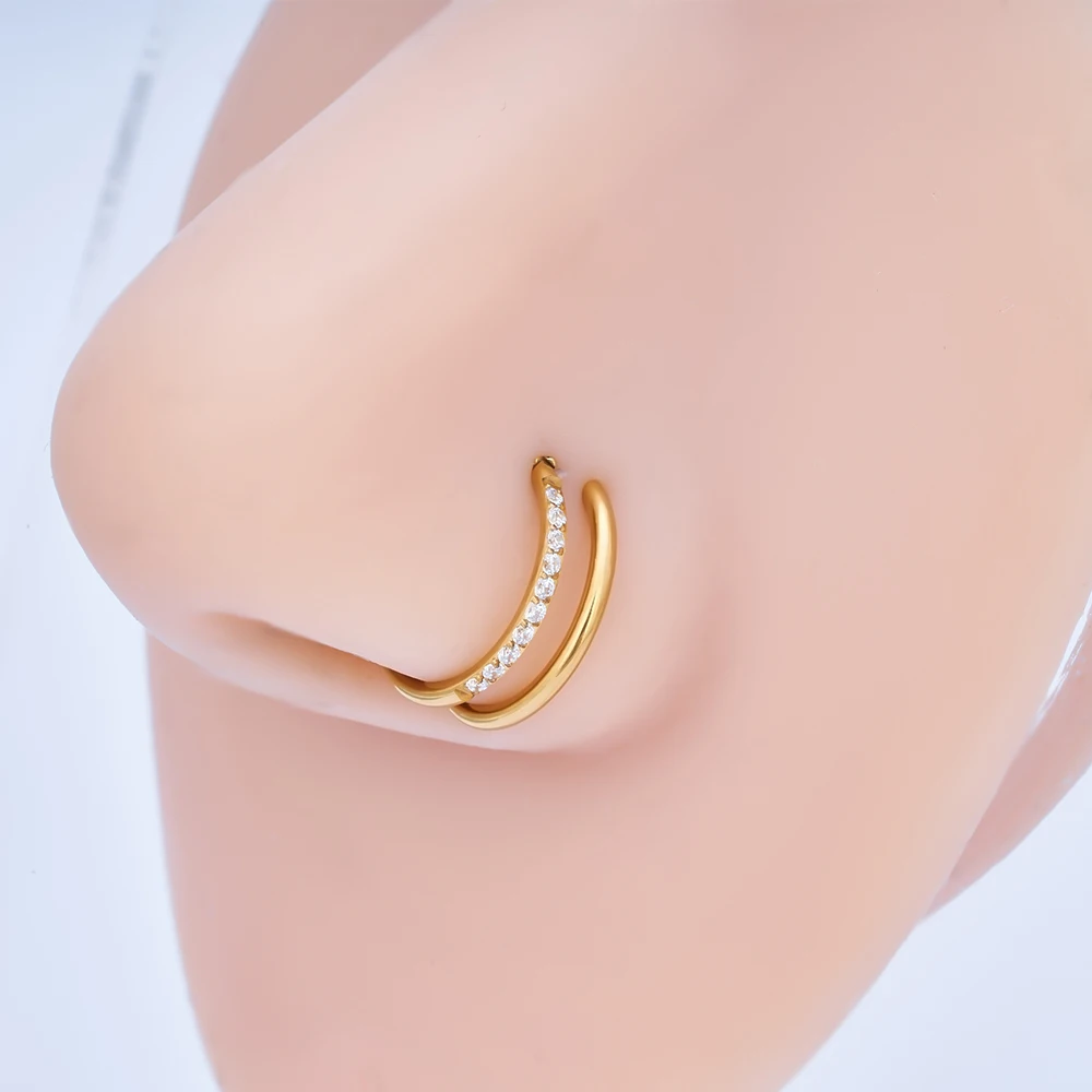 Anillo de titanio para Piercing de nariz ASTM F136, joyería para Piercing de tabique con bisagras de 16G CZ, segmento de cartílago de oreja, Tragus,