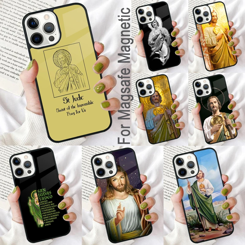 

Магнитный мягкий чехол San Judas для iPhone 16 Promax 15 Pro 13 14 Plus 11 12 Mini MagSafe Coque