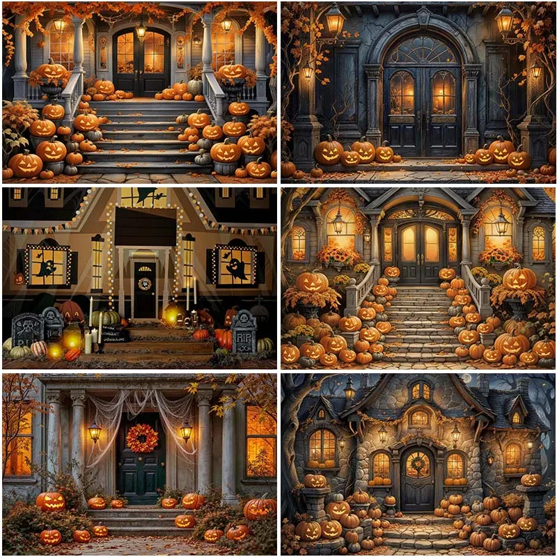 LS Photography Background Gothic Halloween Pumpkins Kids Birthday Party Cake Smash Portrait Decor Backdrop Photo Studio