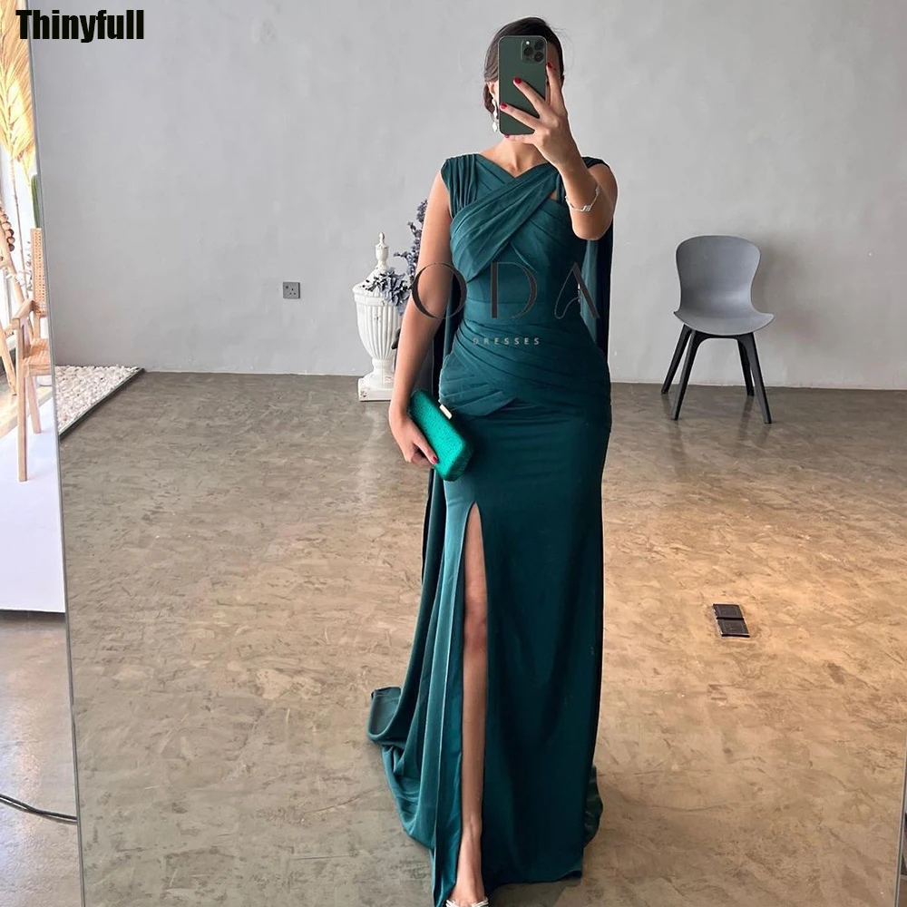 

Thinyfull Elegant Mermaid Dubai Arabic Prom Dresses Sleeveless Split Evening Gowns Long Formal Occasion Dress Robe De Soirée