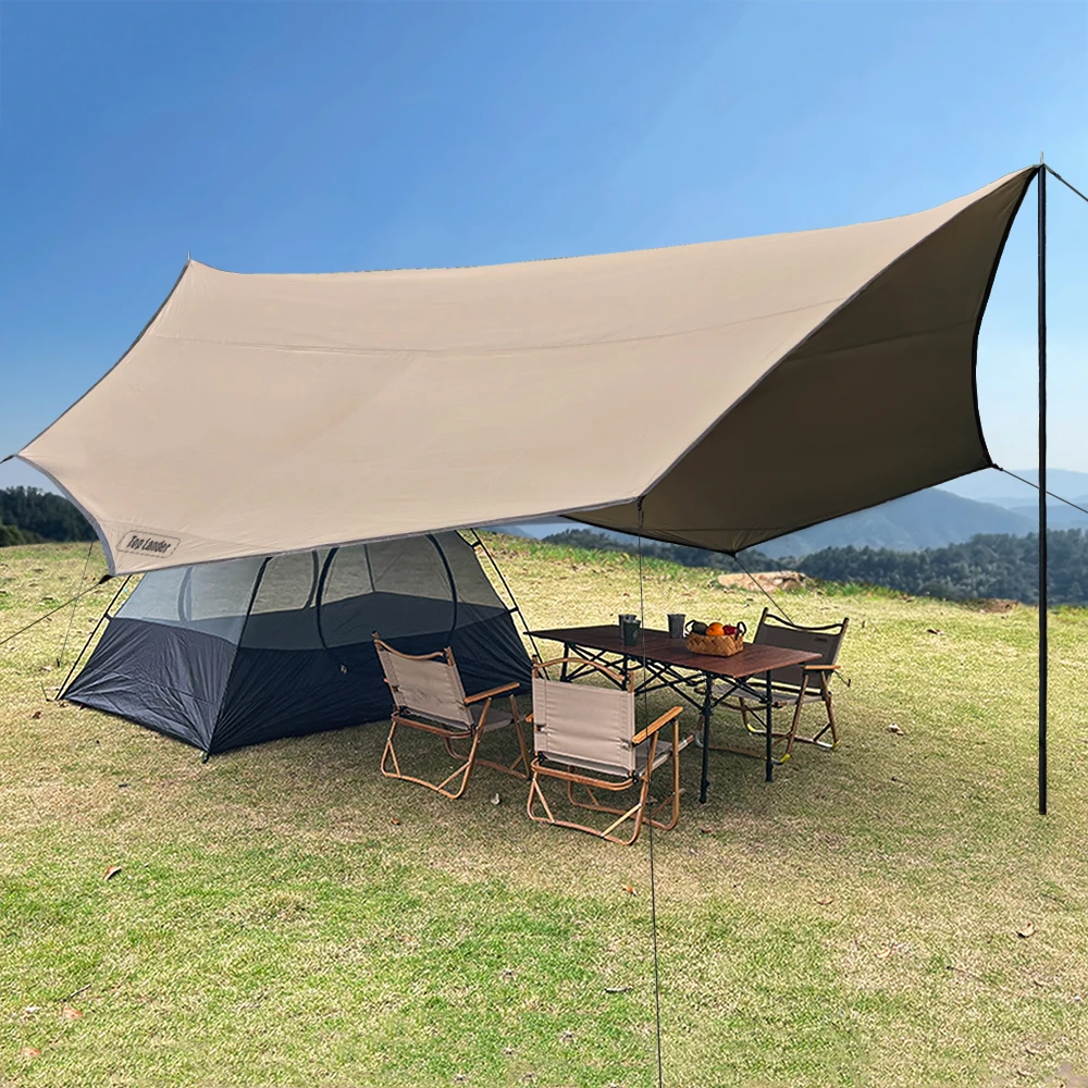 Große achteckige Campingplane 5,1x5,1m, silberbeschichtet, wasserdicht, Sonnenschutz (mit 2,8m Stangenset / 17x17ft Planenmaterial) – Detail 32