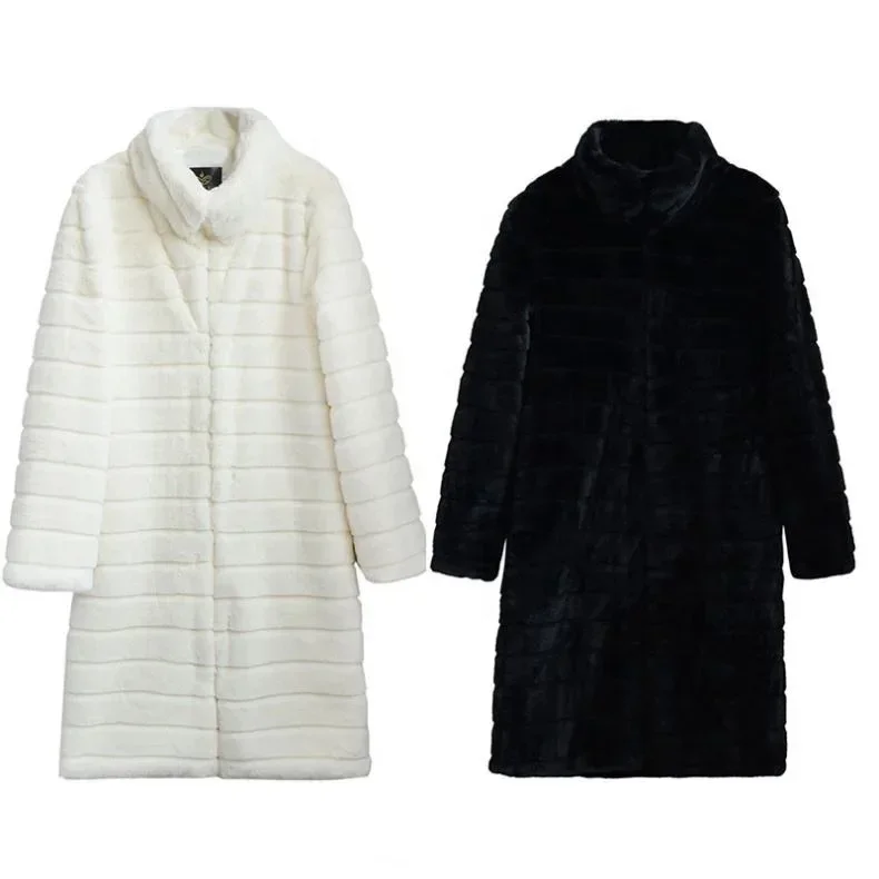 Winter Beltless Solid Color Lapel Temperament 2024 New Women's Luxury Solid Color Long-sleeved Artificial Fur Warm Jacket