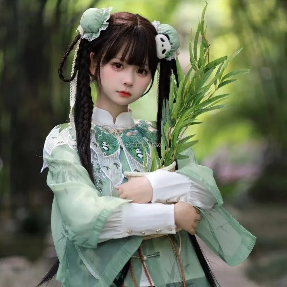 2026 جديد لوليتا النمط الصيني الأصلي hanfu مجموعة الصينية لوليتا الباندا عنصر الوقوف طوق بلوزة قصيرة مطوي تنورة لوليتاسيت