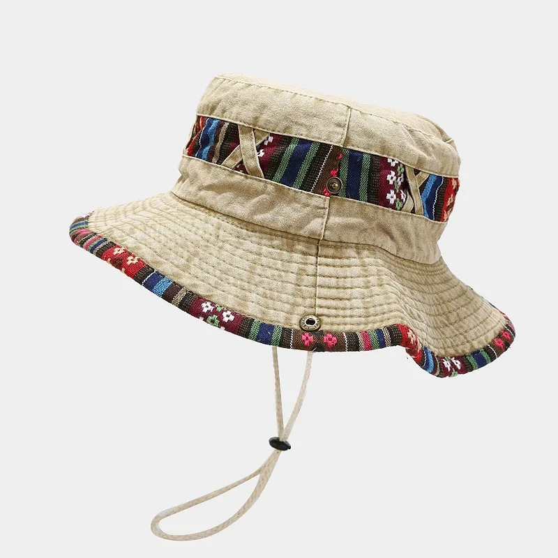 Spring Summer Cotton National Wind Solid Color Bucket Hat Fisherman Hat Outdoor Travel Sun Cap For Men And Women 15