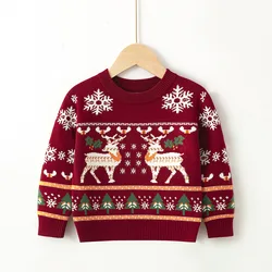 2023 Christmas Print Sweater Boys Girls Knit Pullover Cotton Clothes Autumn Winter Xmas Kids Slouchy Soft Wool Clothing Knitwear