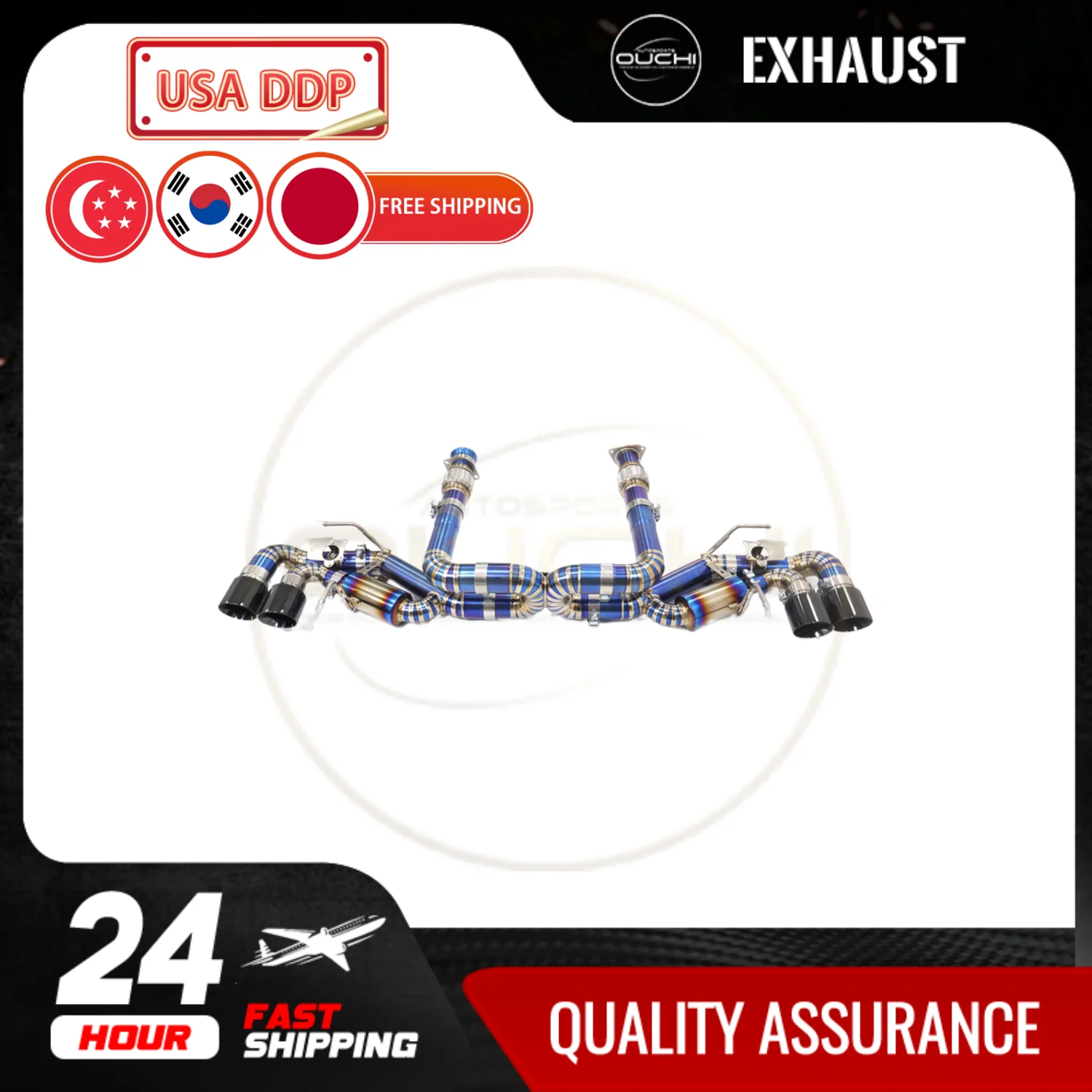 

OUCHI Factory Direct Sales For Corvette C8 Z51 Titanium Alloy Catback Exhaust With Black Tips OEM Valve Muffler Car Parts