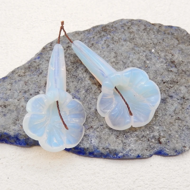 Handmade Jewelry Trendy Opalite Carved Flowers Earring Beads Fashion Jewelry Accessory For Women 40x21x8mm 9g