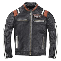 Vintage Top Layer Cowhide Leather Jacket High Quality graphite Distressed Calfskin corium Jacket Autumn New Slim Fit corium Coat