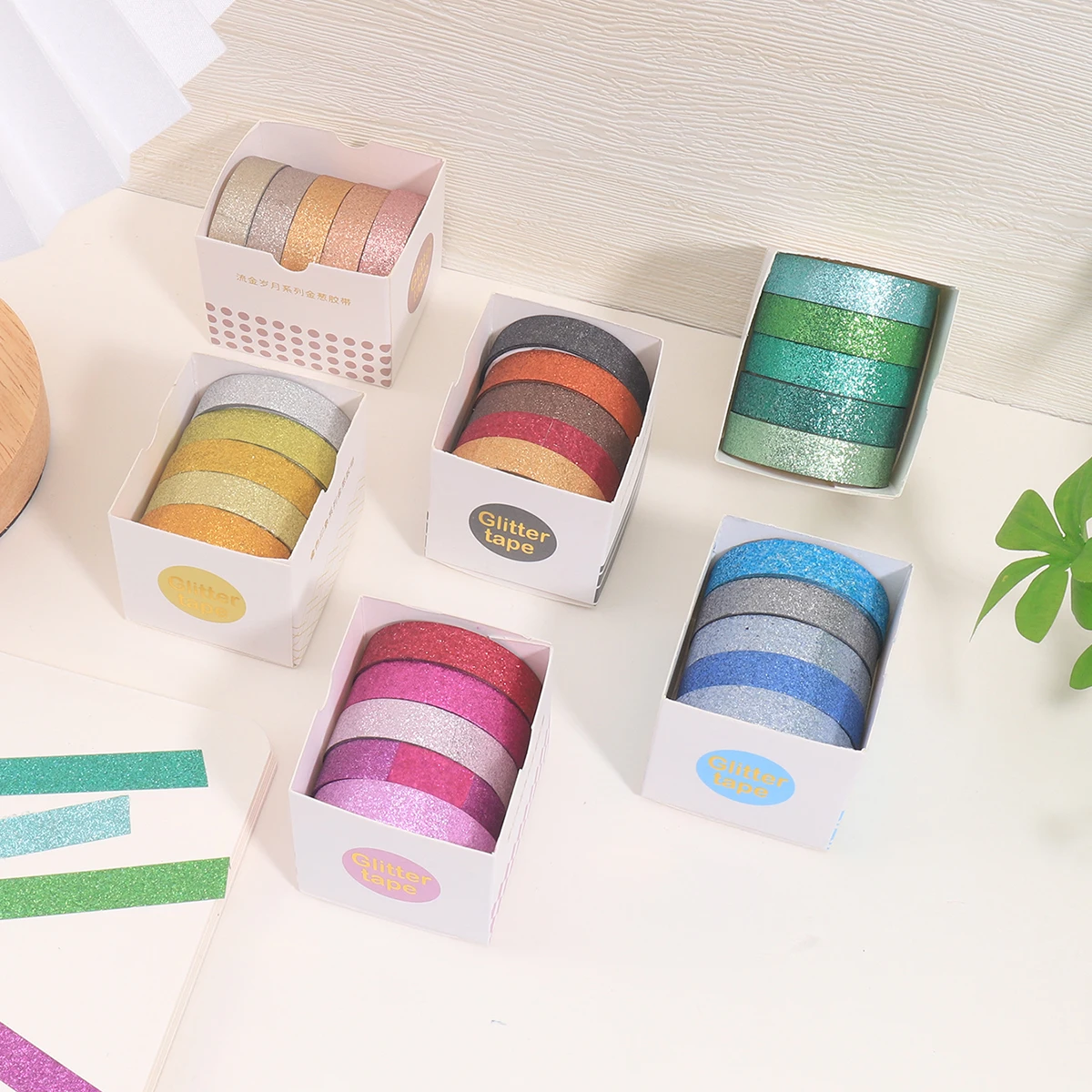 

2box of colored glitter powder washi tape,Macaron color palette,DIY notebooks photo album decoration, a gift friends