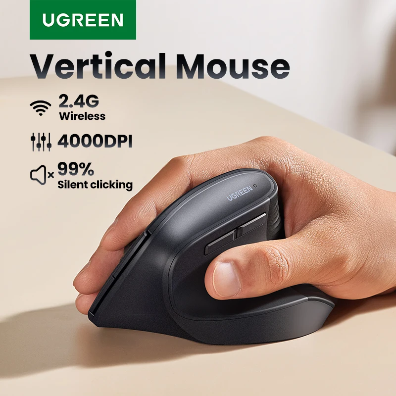 UGREEN 2.4G Vertical Wireless Mouse Laptop Accessories Ergonomic Mouse Adjustable Sensitivity and Quiet Buttons