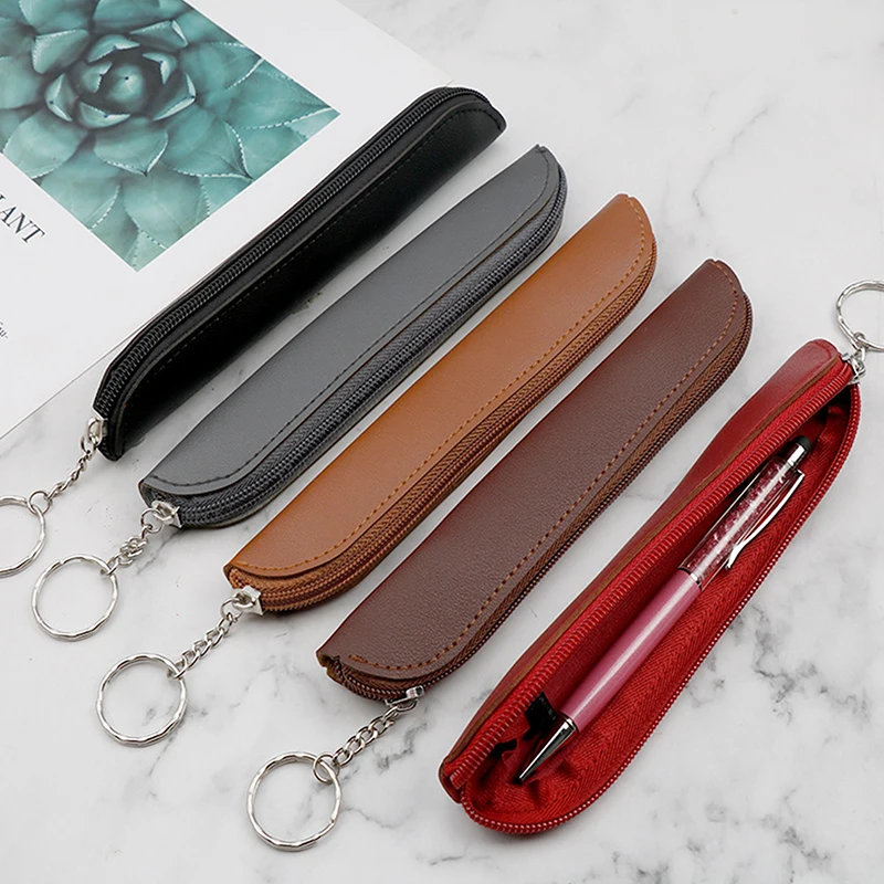 Simples Zipper PU Pen Case protetora, Carry-On Compact Pen Bag, Material de Escritório