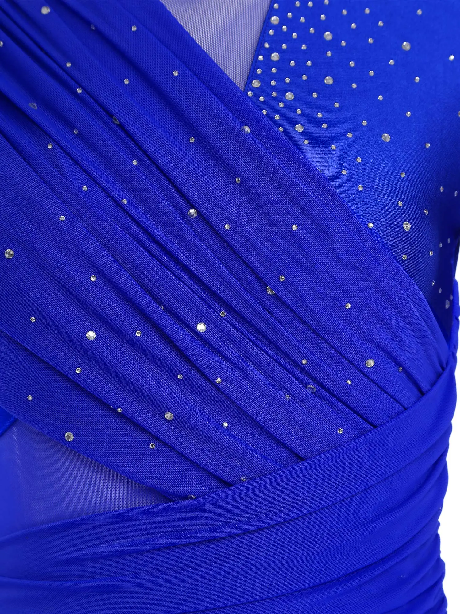 المرأة فستان التزلج على الجليد المعاصرة الغنائية الرقص الجمباز البهلوانية زي طويل الأكمام شبكة مرصعة بأحجار الراين يوتار فساتين