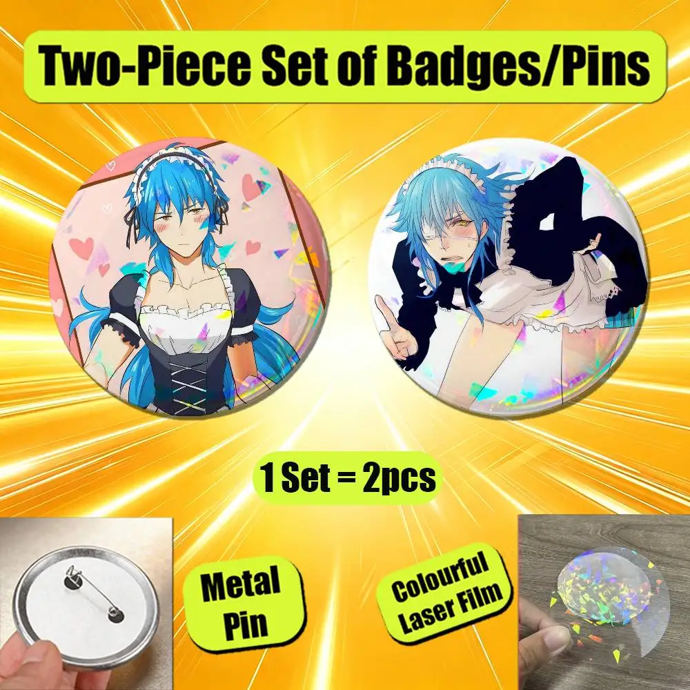 Pin Insignia 2 Pcs Set Round Button Emblem Laser Film Cosplay 25mm Custom For Aoba Seragaki Dramatical Murder Badge