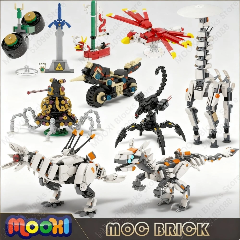 MOOXI لعبة عمل الشكل روبوت Mecha Horizon الوحش دراجة نارية اللبنات مجموعة نموذج MOC الطوب الاطفال لعب هدية عيد ميلاد