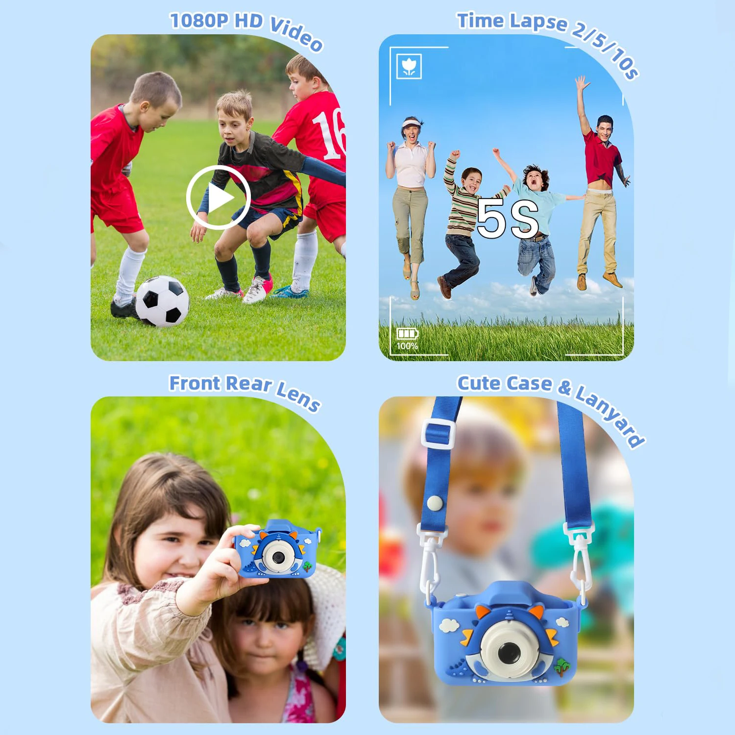 デュアルフロントカメラとリアカメラを搭載したキッズカメラ 48MP 1080p HD デュアルフロントカメラとリアカメラ、5つの教育ゲーム クリスマス、ハロウィン