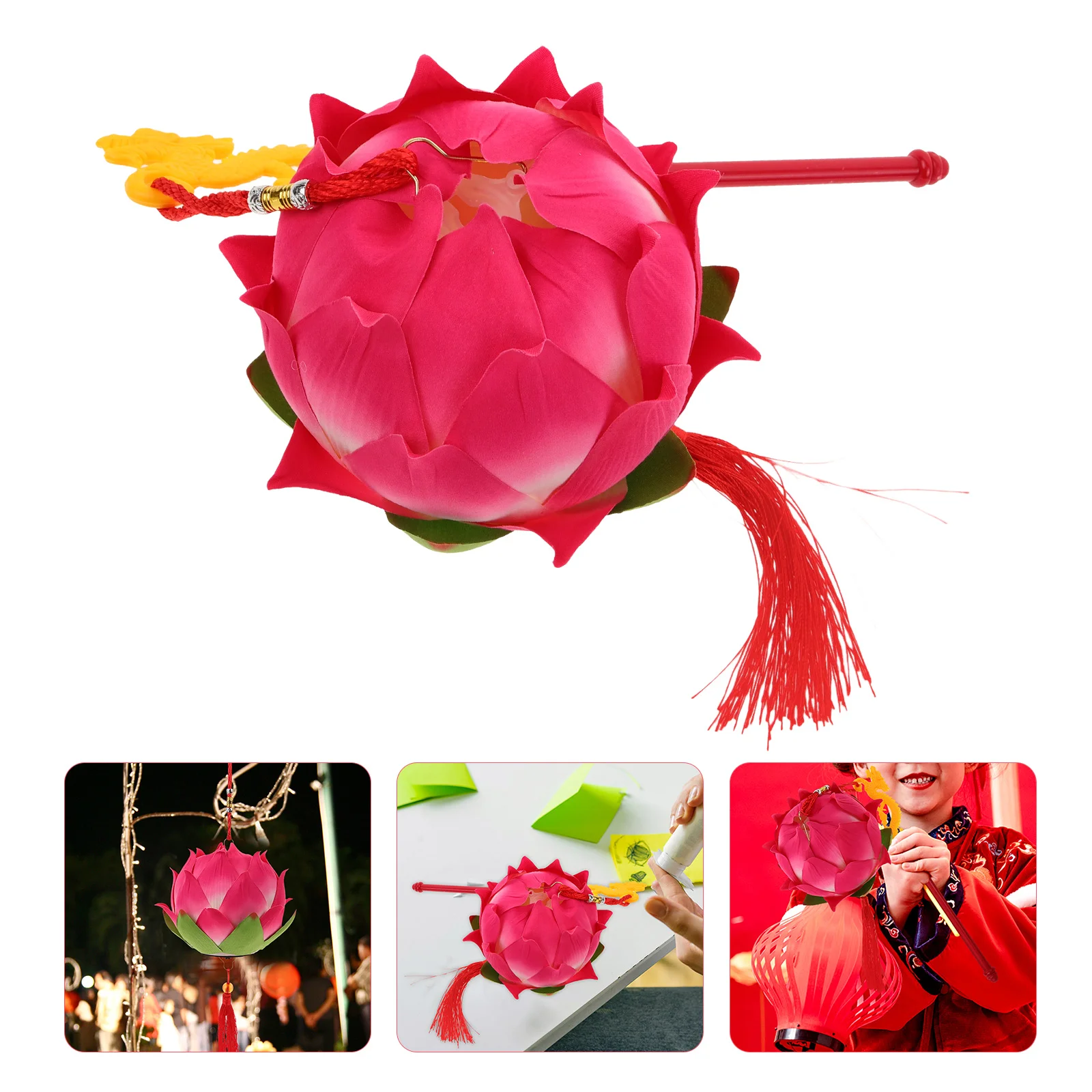 Solar Flowers Lotus Lantern Decoration Portable Lamp Decorate Handheld Light Red