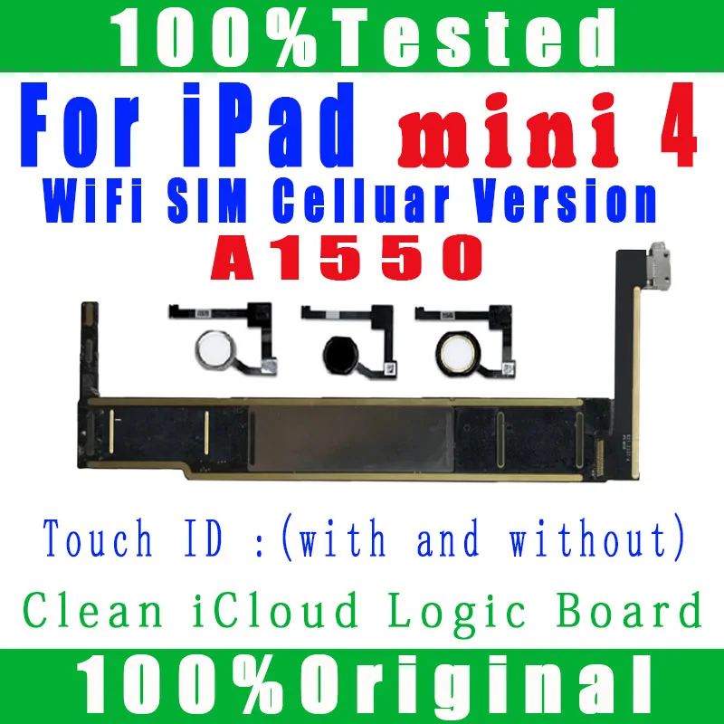 A1550 WIFI Cellular version Motherboard For iPad MINI 4 Motherboard With Chips IOS system NO iCloud For MINI4 Logic Board