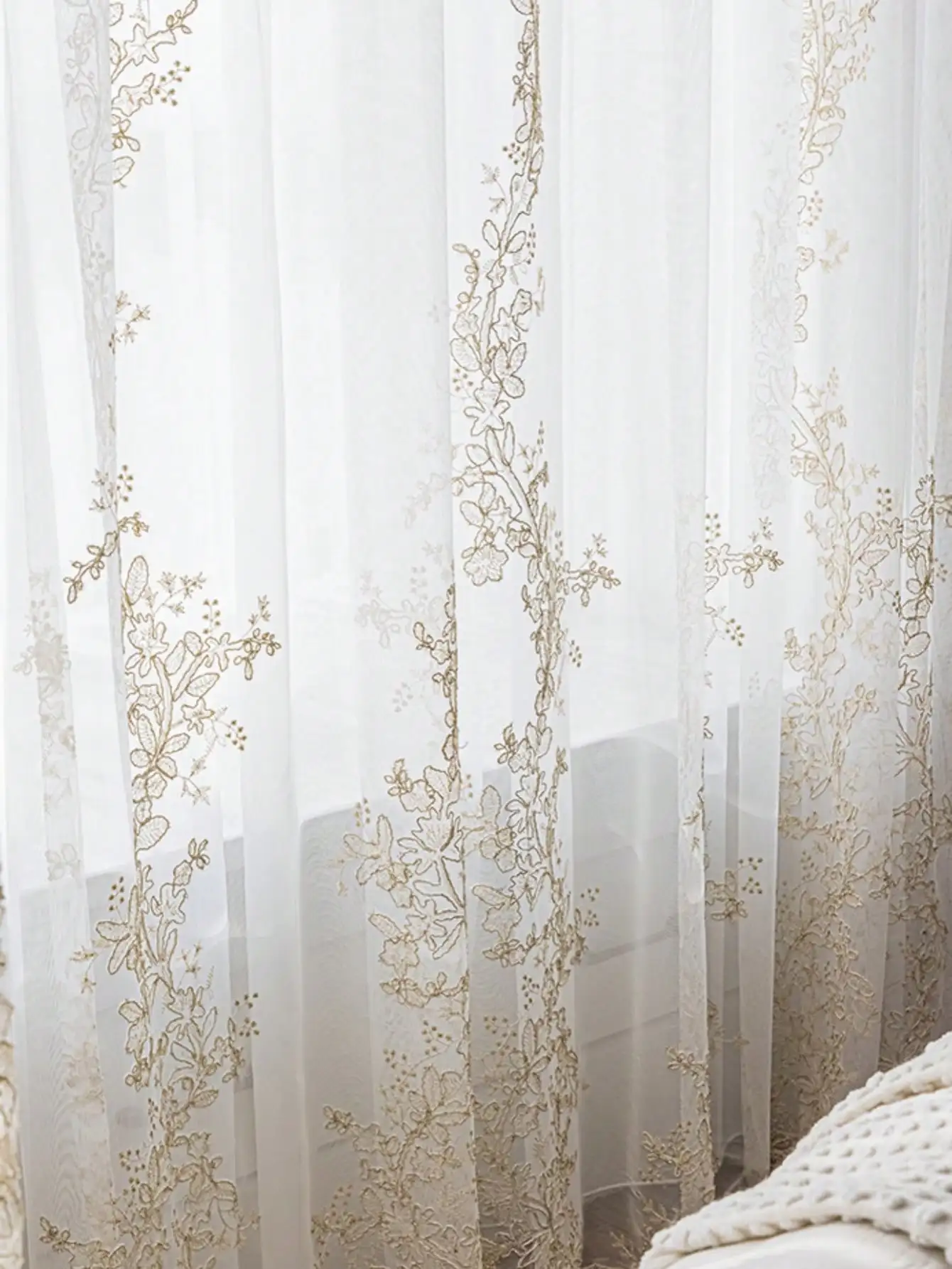 European embroidery white gauze curtains free perforation elegant court style half blackout sheer curtains for living room