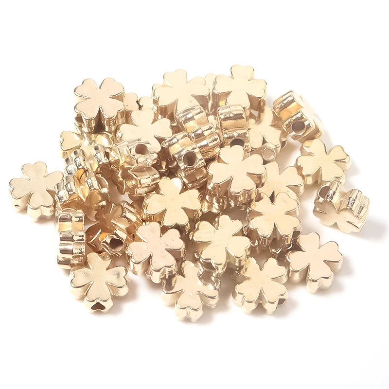 100Pcs/Lot Gold Color Four Leaf Clover CCB Beads For Jewelry Making Charm 8mm Spacer Bead Diy Handmade Bracelets Accessories