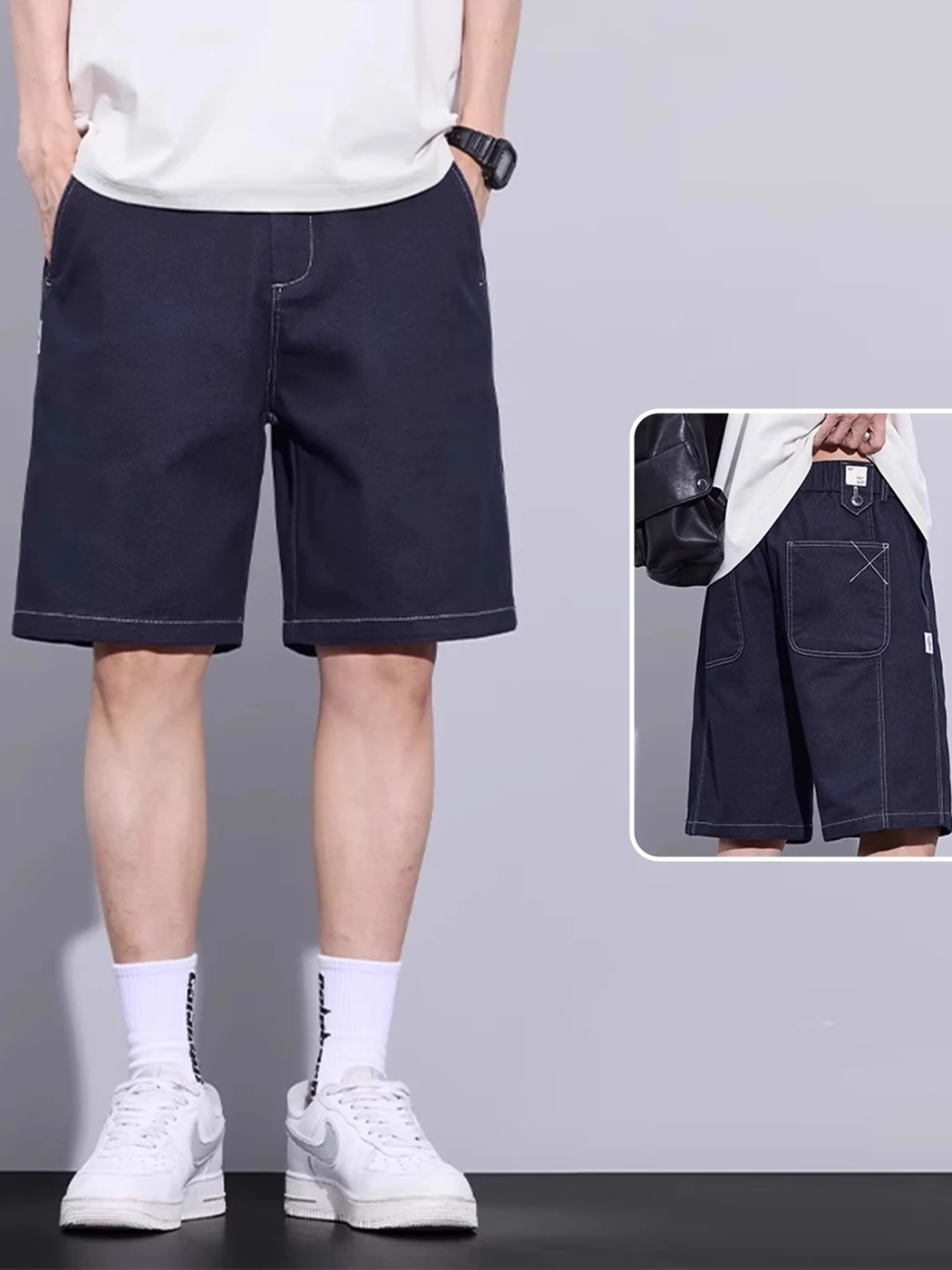 

Мужские летние шорты из синего денима в стиле ретро: новые, тонкие, прохладные, свободные, в японском стиле, прямого кроя, повседневные, средней длины, модные