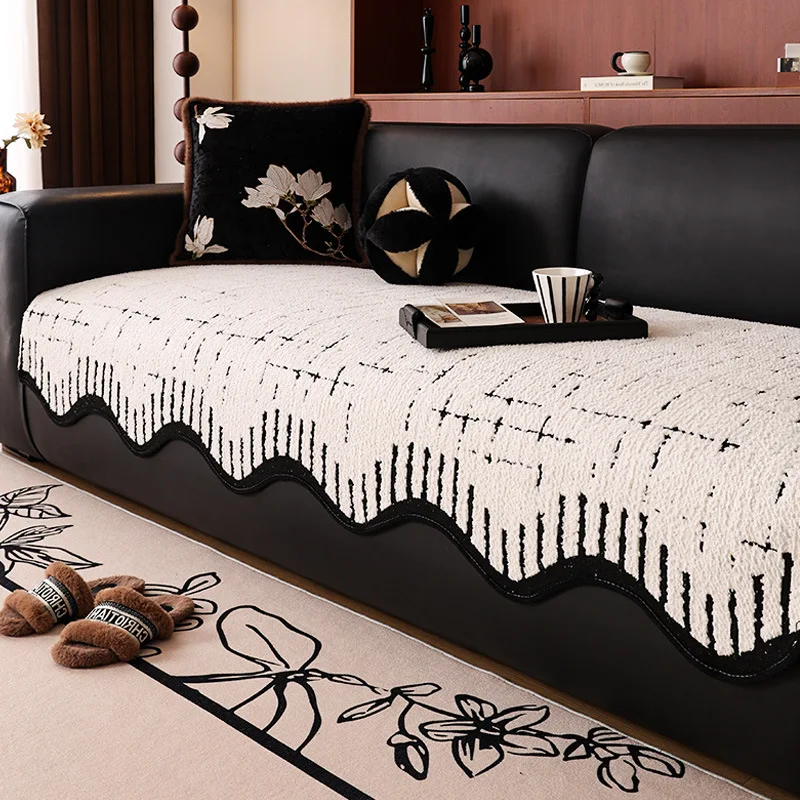  Plush Sofa Cushion 2024 New Shape Anti-Slip Leather Sofa Cover Autumn Winter Style Polyester Geometric Pattern