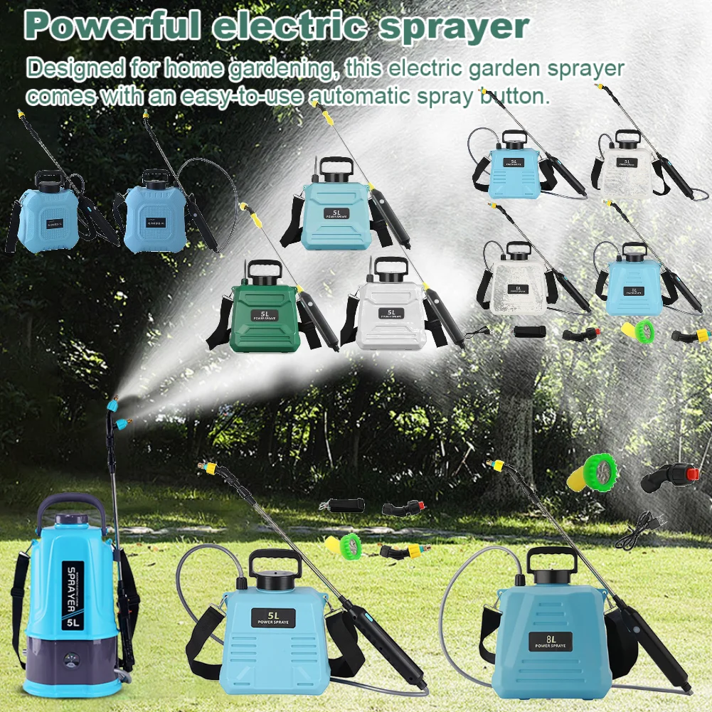 5L/8L Electric Sprayer with Mist Nozzles Battery Powered Sprayer with Adjustable Shoulder Strap Garden Irrigation Tools for Lawn