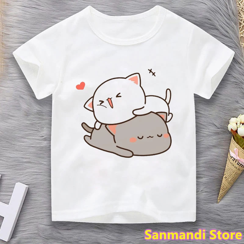 

Peach and Goma Mocha Mochi Peach Cat Funny Kids Clothes Tshirt Girls/Boys Clothes Summer Children Unisex Tops Tee T-Shirt 3-13Y