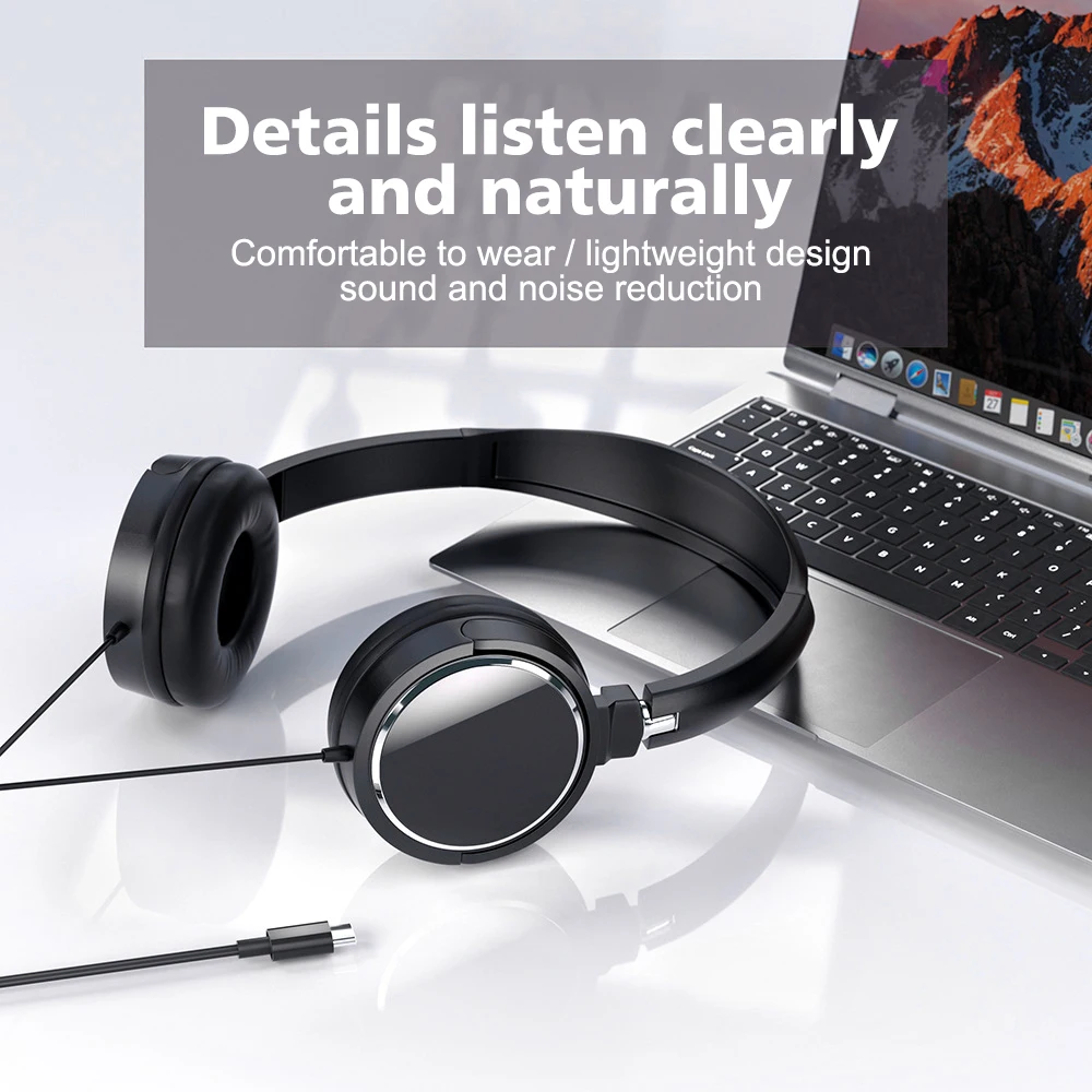 3.5mm Wired Headphones Universal Computer Headphone Foldable Music Gaming Stereo Headset Noise Canceling Sports Earphones