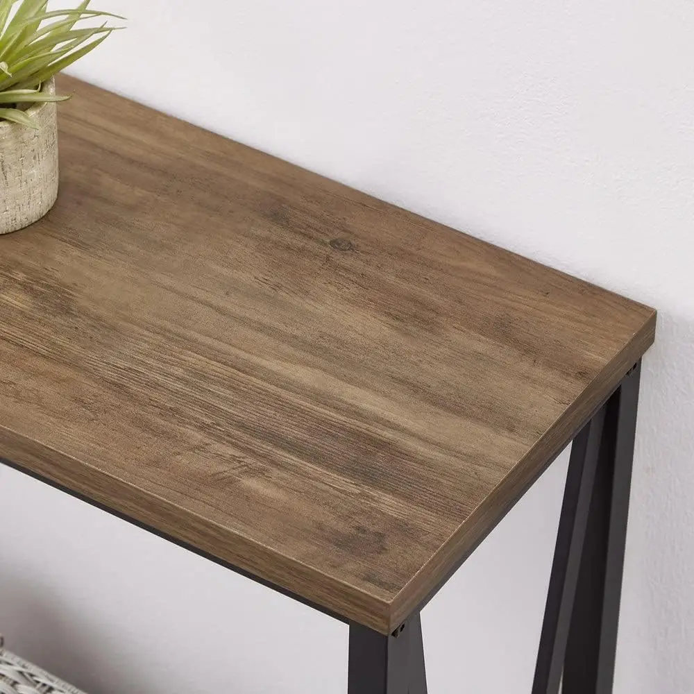 Mesa de entrada retro de 2 niveles con cajón de almacenamiento, 36 mesas de sofá de madera estrechas con patas elegantes y estante abierto para un elegante L