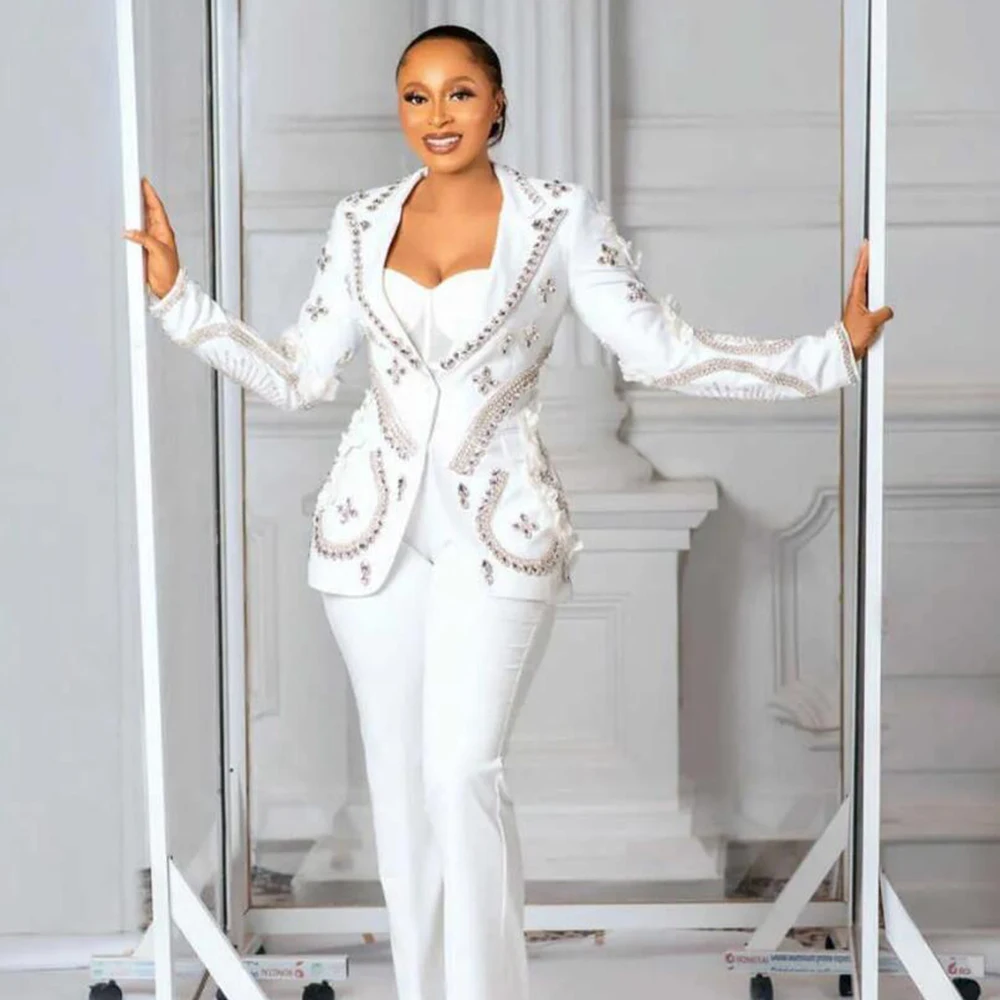 Luxury Diamond Stoned Women Pant Suits For Wedding Customized 2 Pieces Single Breasted Jacket Pants Mother Of Bride Dresses 2025