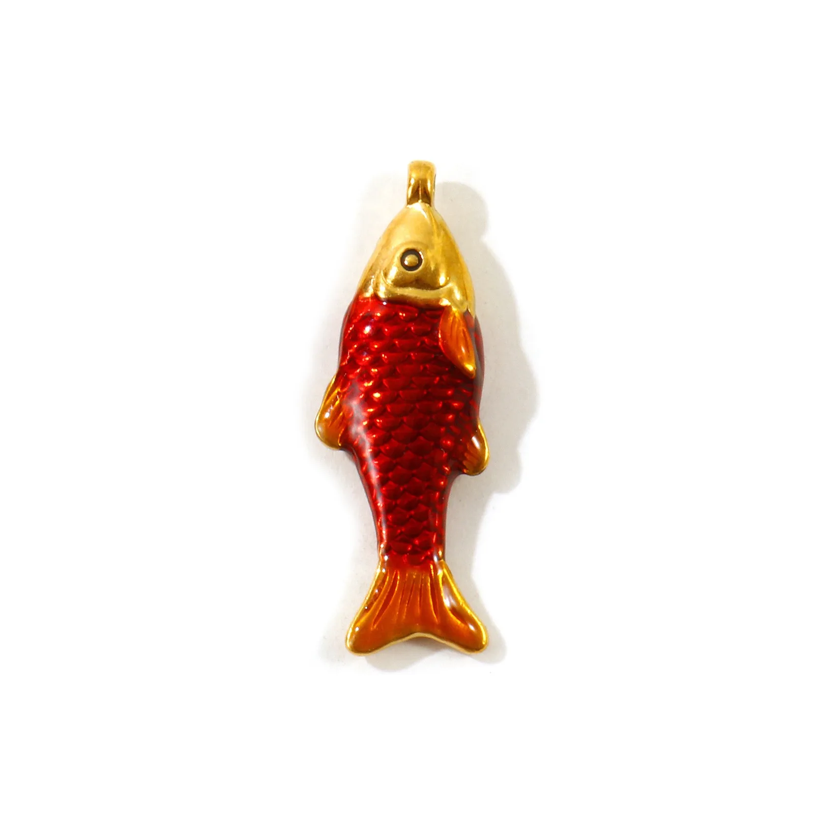 2 Stück Ozean-Schmuck Fisch-Anhänger 18K vergoldet Emaille 304 Edelstahl Charms für DIY Halskette Großhandel 3,8cm x 1,3cm – Detail 1