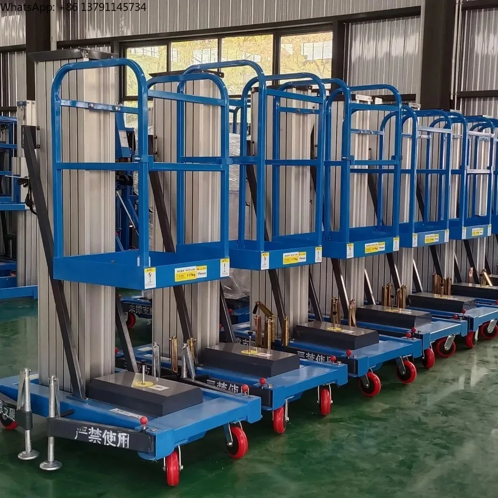4M 6M 8M 9M 10M 110KG Aluminum Single Alloy Lift Vertical Mast Lifts Self Propelled Mast Lift