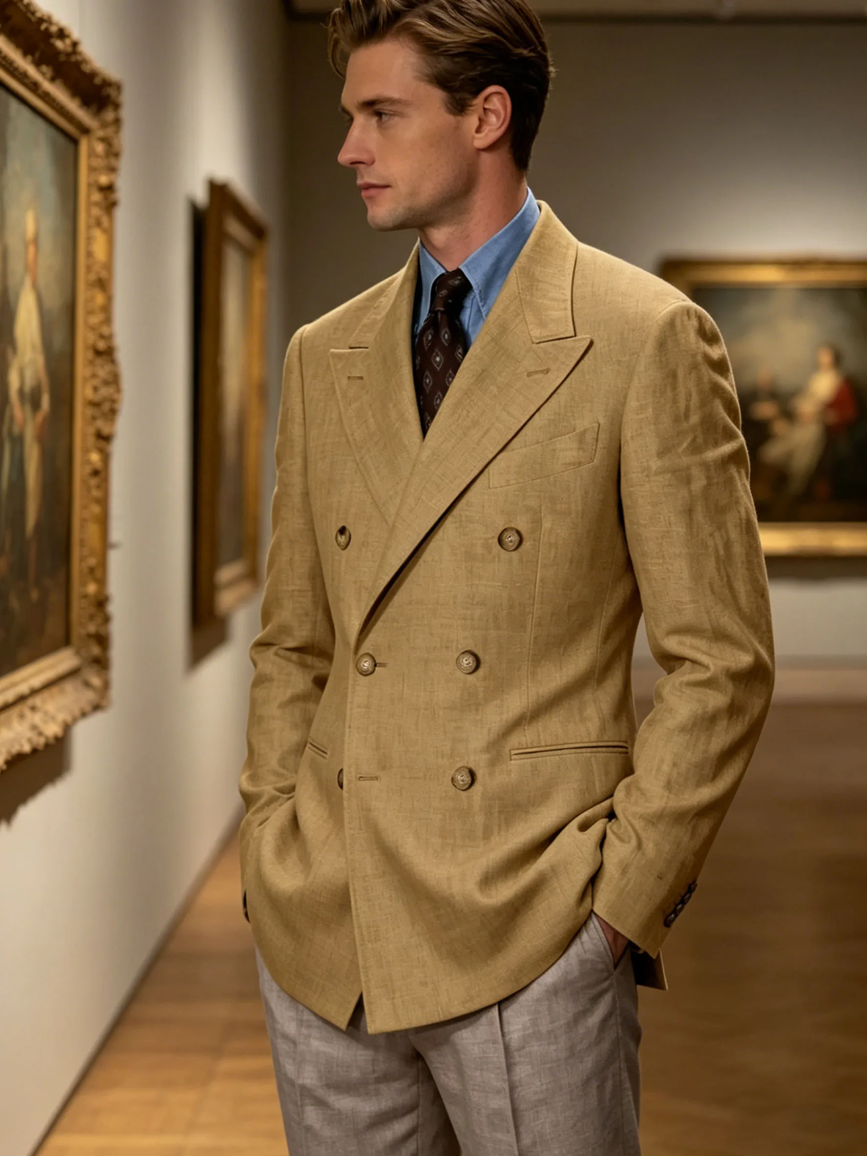 Men's Cotton Linen Blend Blazer Double Breasted Lightweight Breathable Wrinkle Resistant Jacket Casual Sport Coat For Beach image 4