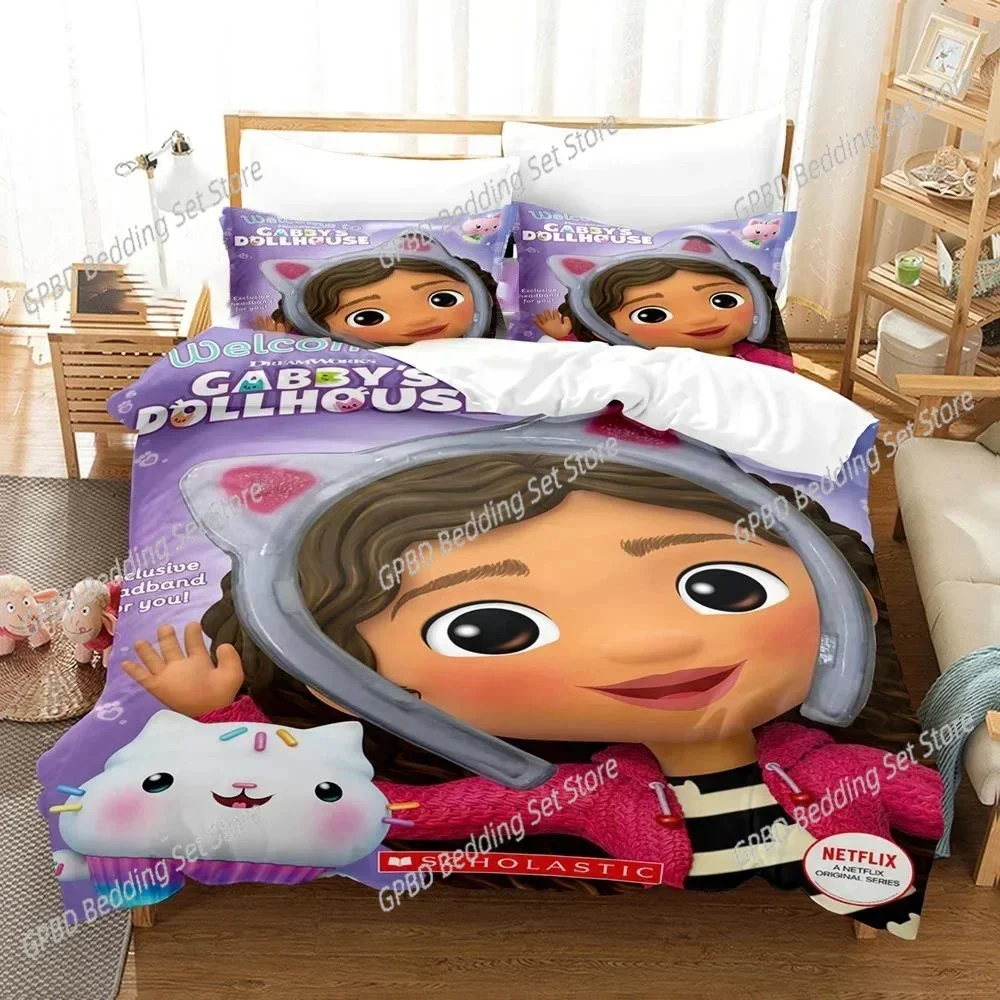 Gabby Dollhouse Bedding Set Boys Girls Twin Queen Size Duvet Cover Pillowcase Bed Boys Adult Fashion Home Textileextile