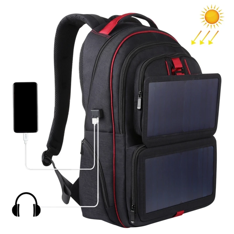 RISE-Solar Backpack 14W Solar Panel Powered Backpack Outdoor Laptop Bag Large Capacity With External USB Charging Port