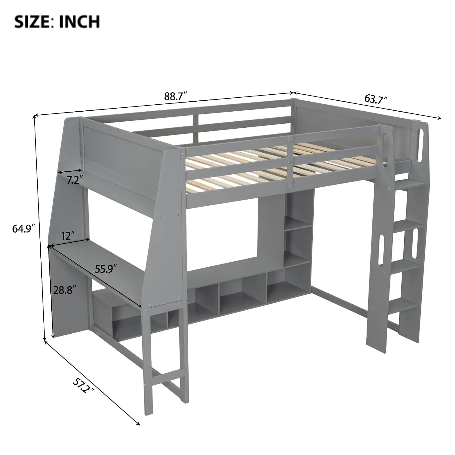 Full Size Gaming Loft Bed with Desk, Shelves, LED & Clothes Rack, Space-Saving Wooden Frame for Dorms & Apartments, Customized