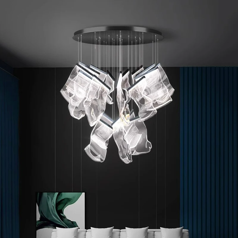 Minimalist Seaweed design Acrylic LED chandelier, lustre Gold/Black base Hardware Ceiling Interior decoration Dimmable
