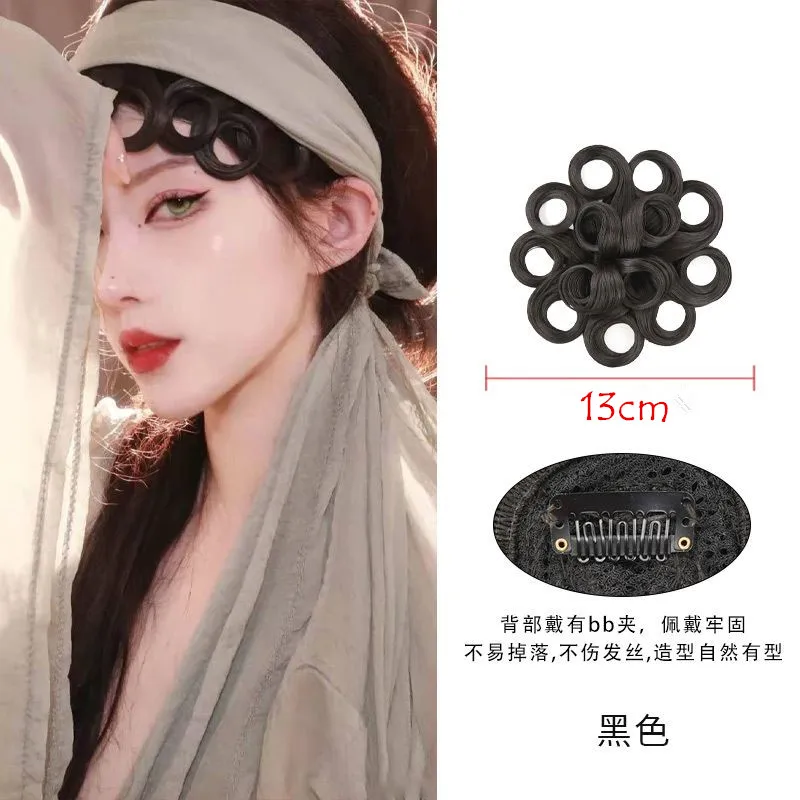 Flequillo de pelo Hanfu chino negro y marrón para mujer, flequillo de forma Vintage, juego de película de TV, peinado de Cosplay de serpiente verde