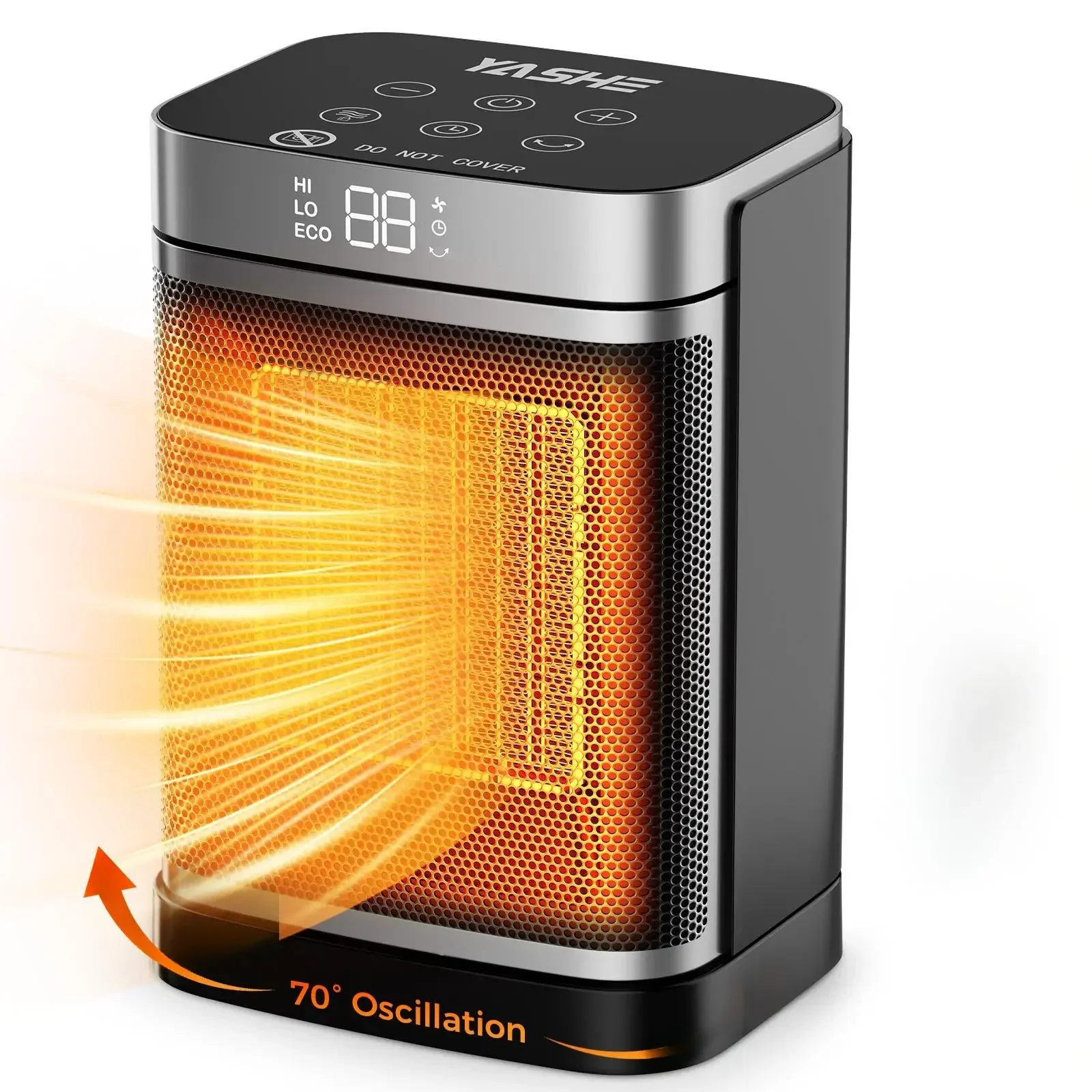 

Portable Space Heater for Indoor Use, 1500W Ceramic Electric Heater with ECO Thermostat, 70° Oscillation, 24H Timer, Safe Quiet