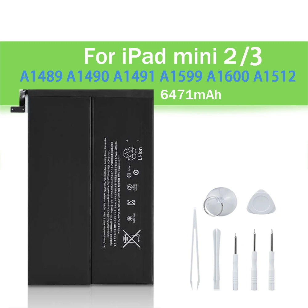 

Сменный аккумулятор для iPad mini 2,3 A1489 A1490 A1599 A1600 A1601, 6471 мА · ч, с набором инструментов для ремонта